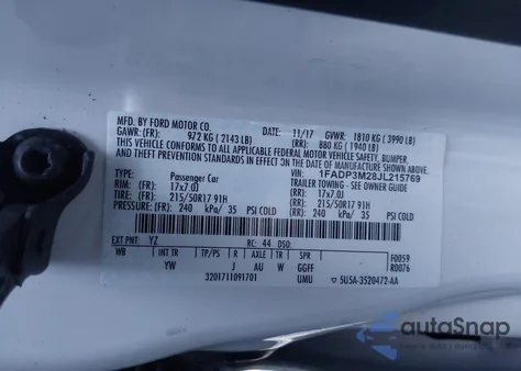 2018 Ford Focus Sel z USA, uszkodzony, nr VIN 1FADP3M28JL215769